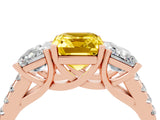 Rose gold Three-Stone Emerald Cut Yellow Sapphire Ring with Pavé Band and Prong Setting_40