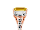 Rose gold Three-Stone Emerald Cut Yellow Sapphire Ring with Pavé Band and Prong Setting_41