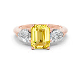 Rose gold Three-Stone Emerald Cut Yellow Sapphire Ring with Pear Side Stones and Four-Prong Setting_24