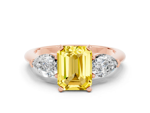 Rose gold Three-Stone Emerald Cut Yellow Sapphire Ring with Pear Side Stones and Four-Prong Setting_24
