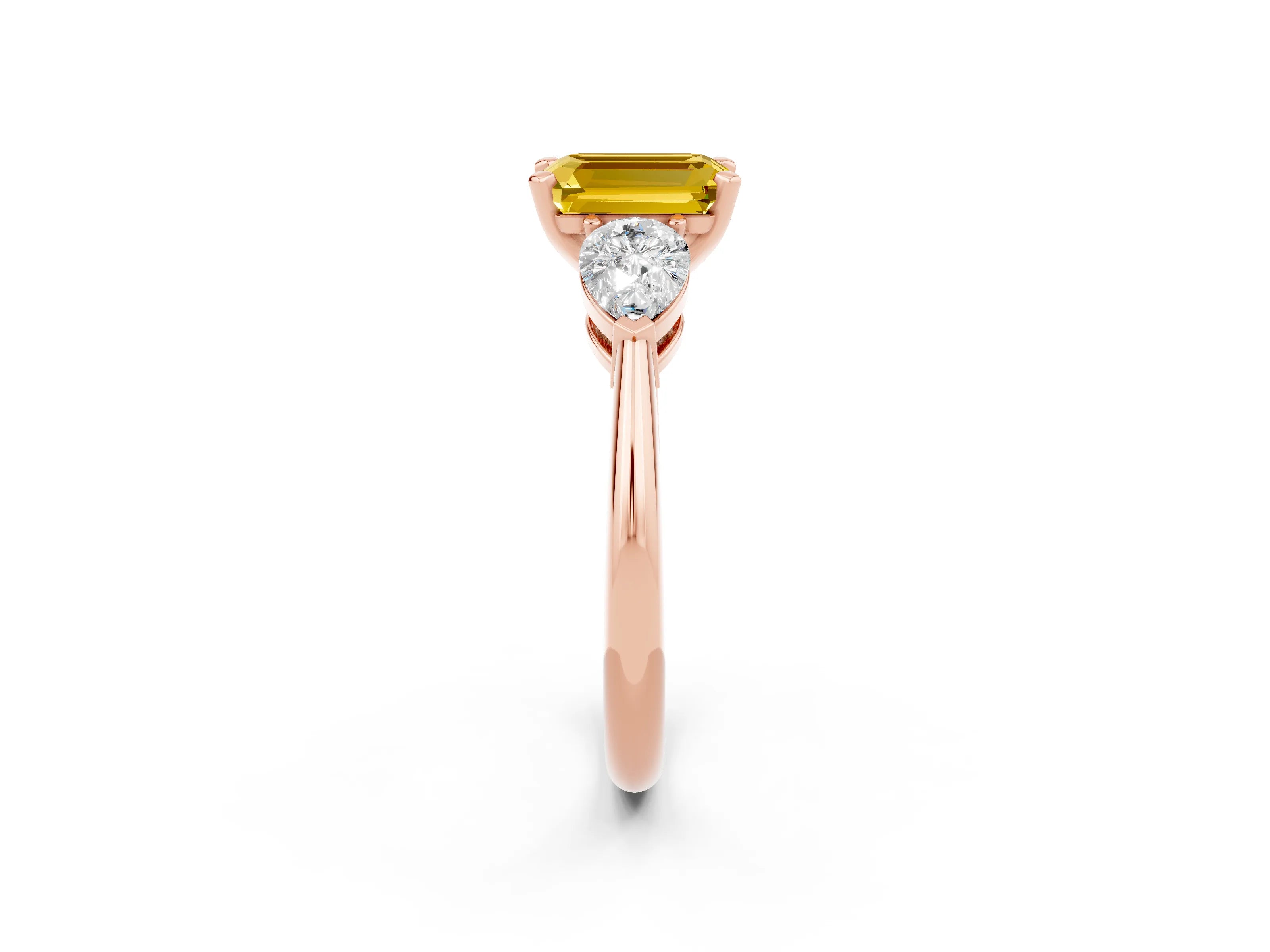 Rose gold Three-Stone Emerald Cut Yellow Sapphire Ring with Pear Side Stones and Four-Prong Setting_26