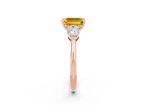 Rose gold Three-Stone Emerald Cut Yellow Sapphire Ring with Pear Side Stones and Four-Prong Setting_26