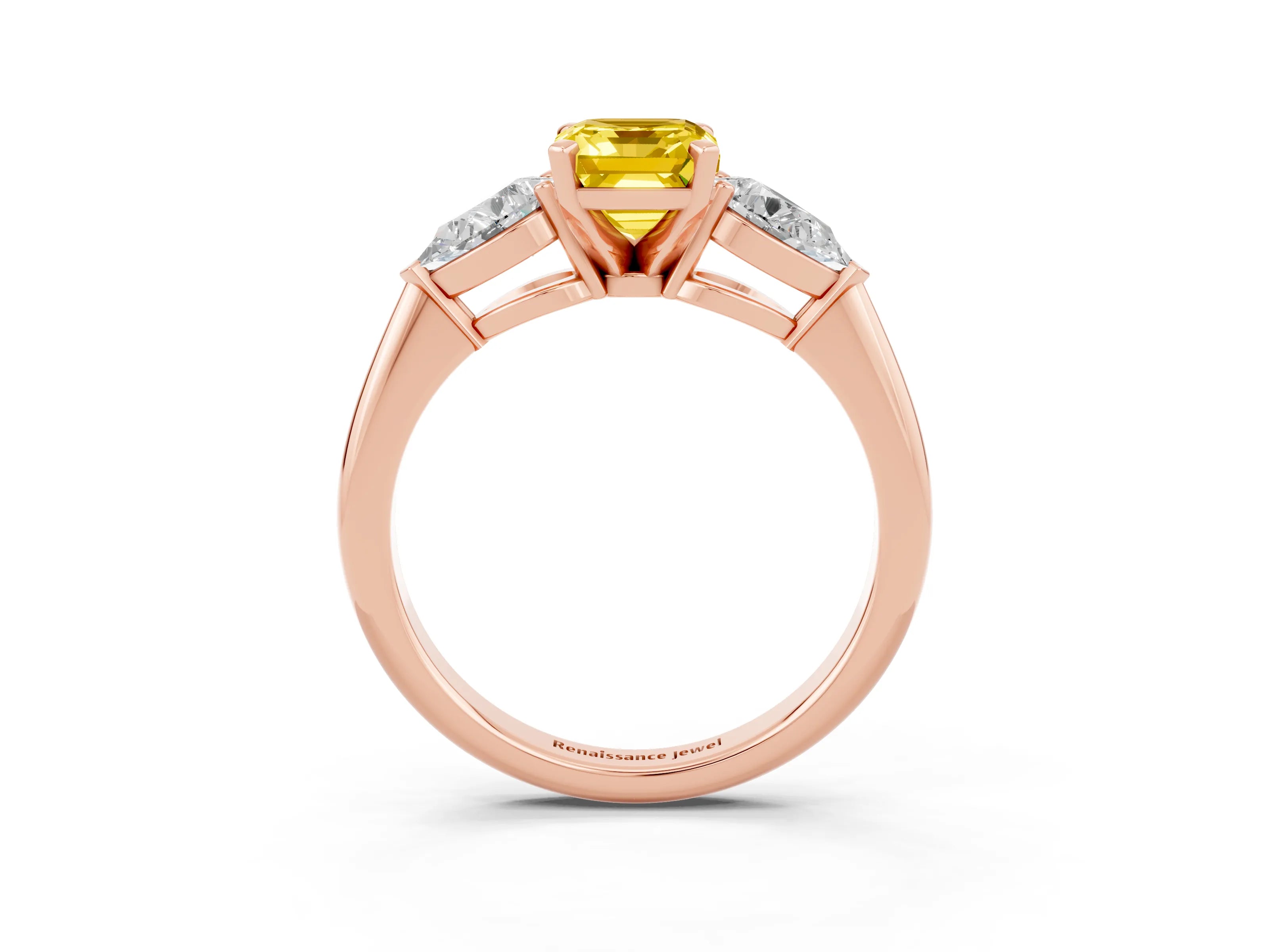 Rose gold Three-Stone Emerald Cut Yellow Sapphire Ring with Pear Side Stones and Four-Prong Setting_27