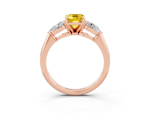 Rose gold Three-Stone Emerald Cut Yellow Sapphire Ring with Pear Side Stones and Four-Prong Setting_27