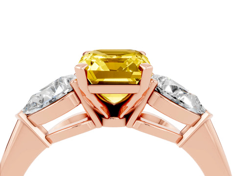 Rose gold Three-Stone Emerald Cut Yellow Sapphire Ring with Pear Side Stones and Four-Prong Setting_28