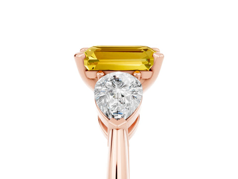 Rose gold Three-Stone Emerald Cut Yellow Sapphire Ring with Pear Side Stones and Four-Prong Setting_29