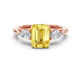 Rose gold Three-Stone Emerald Cut Yellow Sapphire Ring with Pear  Side Stones in Four-Prong Setting_12