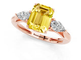 Rose gold Three-Stone Emerald Cut Yellow Sapphire Ring with Pear  Side Stones in Four-Prong Setting_13