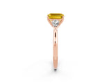 Rose gold Three-Stone Emerald Cut Yellow Sapphire Ring with Pear  Side Stones in Four-Prong Setting_14