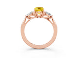 Rose gold Three-Stone Emerald Cut Yellow Sapphire Ring with Pear  Side Stones in Four-Prong Setting_15