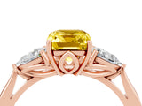 Rose gold Three-Stone Emerald Cut Yellow Sapphire Ring with Pear  Side Stones in Four-Prong Setting_16