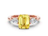 Rose gold Three-Stone Emerald Cut Yellow Sapphire Ring with Pear  Side Stones in Four-Prong Setting_36