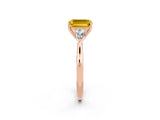 Rose gold Three-Stone Emerald Cut Yellow Sapphire Ring with Pear  Side Stones in Four-Prong Setting_38
