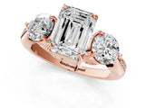 Rose gold Three-Stone Emerald Diamond Channel Set Engagement Ring with Prong Setting_16