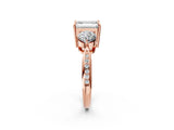 Rose gold Three-Stone Emerald Diamond Channel Set Engagement Ring with Prong Setting_17