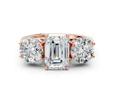 Rose gold Three-Stone Emerald Diamond Engagement Ring with Prong Setting on a Classic Band_3