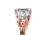 Rose gold Three-Stone Emerald Diamond Engagement Ring with Prong Setting on a Classic Band_8