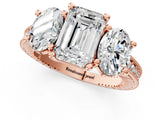 Rose gold Three-Stone Emerald Diamond Milgrain Pave Band with Prong Setting 1