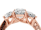 Rose gold Three-Stone Emerald Diamond Milgrain Pave Band with Prong Setting 4