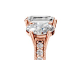 Rose gold Three-Stone Emerald Diamond Milgrain Pave Band with Prong Setting 5