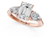 Rose gold Three-Stone Emerald Diamond Ring with Pear Side Stones in Four-Prong Setting_90