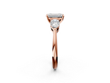 Rose gold Three-Stone Emerald Diamond Ring with Pear Side Stones in Four-Prong Setting_91