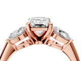 Rose gold Three-Stone Emerald Diamond Ring with Pear Side Stones in Four-Prong Setting_93