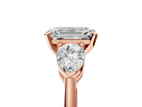 Rose gold Three-Stone Emerald Diamond Ring with Pear Side Stones in Four-Prong Setting_94