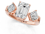 Rose gold Three-Stone Emerald and Princess Cut Diamond Ring with Channel Band and Four-Prong Setting_17