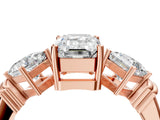 Rose gold Three-Stone Emerald and Princess Cut Diamond Ring with Channel Band and Four-Prong Setting_20