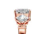 Rose gold Three-Stone Emerald and Princess Cut Diamond Ring with Channel Band and Four-Prong Setting_21