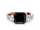 Rose gold Three-Stone Fancy Black Asscher Cut Brilliant Diamond Solitaire Ring with Tapered Band and Four-Prong Setting_3