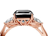 Rose gold Three-Stone Fancy Black Asscher Cut Brilliant Diamond Solitaire Ring with Tapered Band and Four-Prong Setting_7