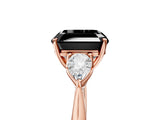 Rose gold Three-Stone Fancy Black Asscher Cut Brilliant Diamond Solitaire Ring with Tapered Band and Four-Prong Setting_8
