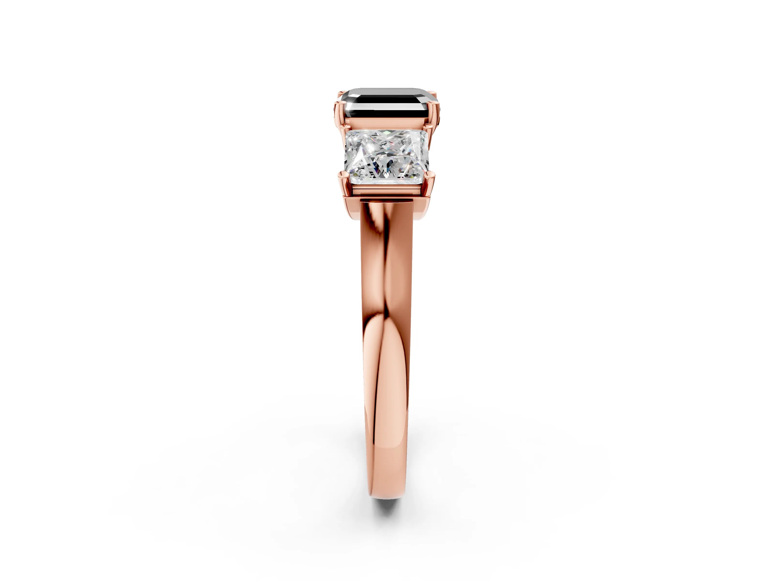 Rose gold Three-Stone Fancy Black Asscher Cut Brilliant Diamond Trellis Ring with Comfort Fit Band_2