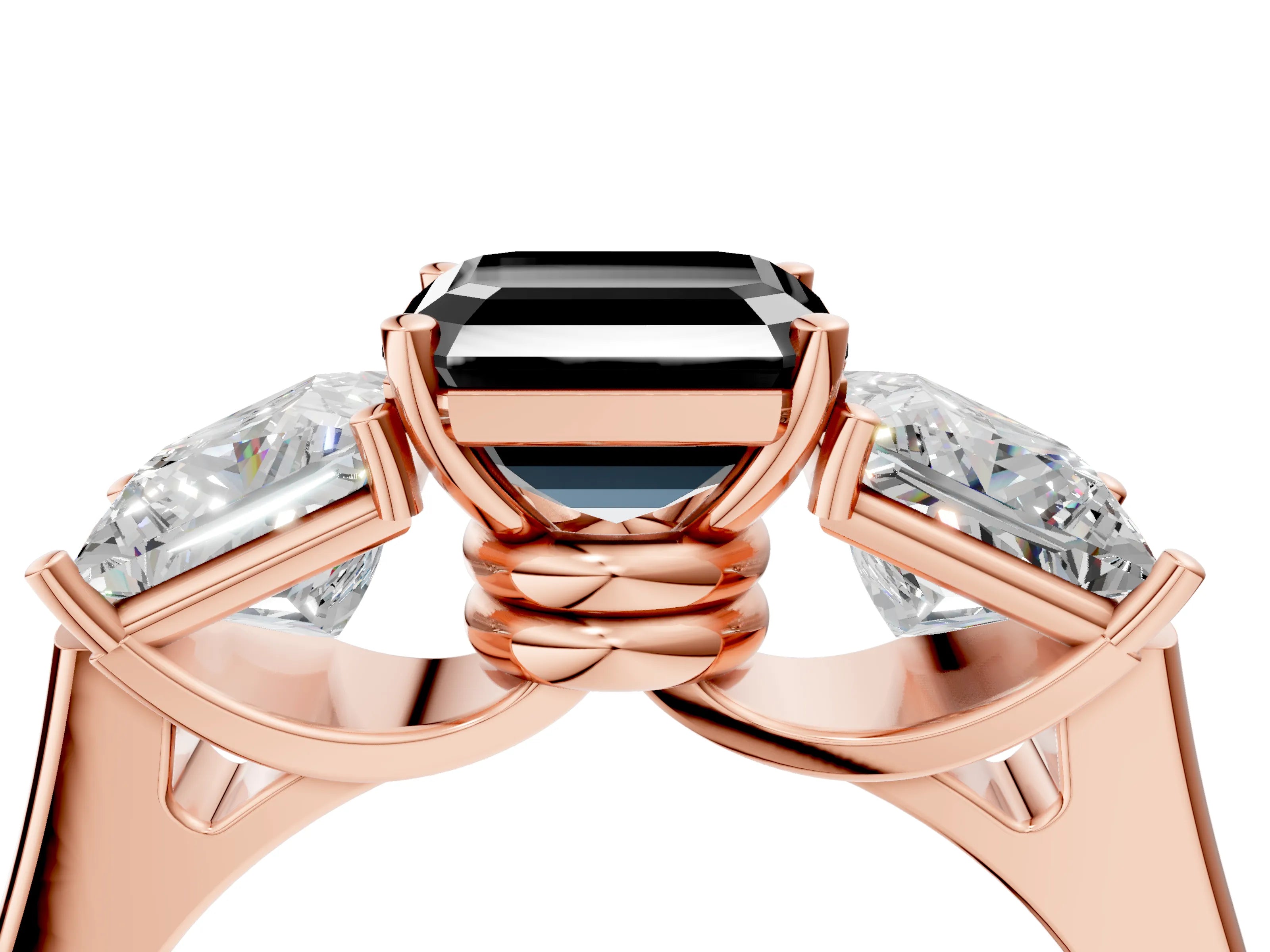 Rose gold Three-Stone Fancy Black Asscher Cut Brilliant Diamond Trellis Ring with Comfort Fit Band_4