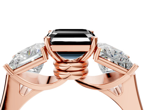 Rose gold Three-Stone Fancy Black Asscher Cut Brilliant Diamond Trellis Ring with Comfort Fit Band_4