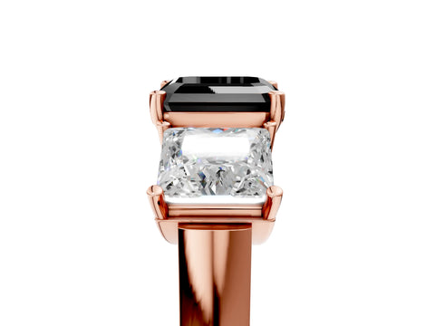 Rose gold Three-Stone Fancy Black Asscher Cut Brilliant Diamond Trellis Ring with Comfort Fit Band_5