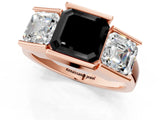 Rose gold Three Stone Fancy Black Asscher Cut Cut Channel Set Diamond Ring_1