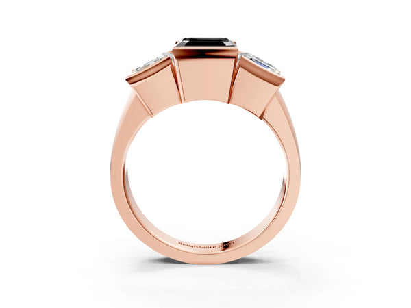 Rose Gold Asscher Cut Channel Set Three Stone Engagement Ring Setting for Black Center