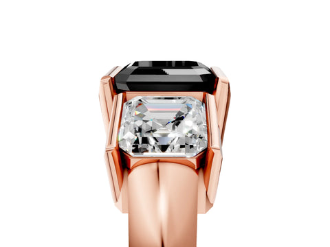 Rose gold Three Stone Fancy Black Asscher Cut Cut Channel Set Diamond Ring_5