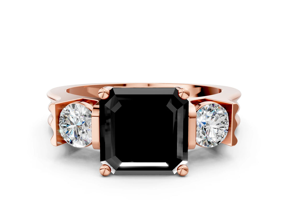 Rose gold Three-Stone Fancy Black Asscher Cut Cut Classic Band Prong Setting Ring