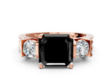 Rose gold Three-Stone Fancy Black Asscher Cut Cut Classic Band Prong Setting Ring
