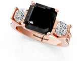 Rose gold Three-Stone Fancy Black Asscher Cut Cut Classic Band Prong Setting Ring_1