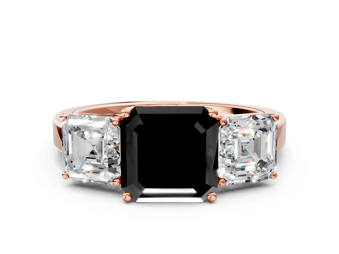 Rose gold Three-Stone Fancy Black Asscher Cut Cut Diamond Engagement Ring with Flat Band and Four-Prong Setting_12
