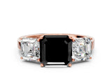 Rose gold Three-Stone Fancy Black Asscher Cut Cut Diamond Engagement Ring with Flat Band and Four-Prong Setting_12