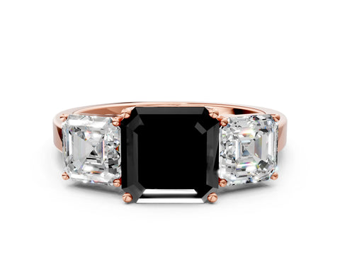 Rose gold Three-Stone Fancy Black Asscher Cut Cut Diamond Engagement Ring with Flat Band and Four-Prong Setting_12