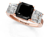Rose gold Three-Stone Fancy Black Asscher Cut Cut Diamond Engagement Ring with Flat Band and Four-Prong Setting_13