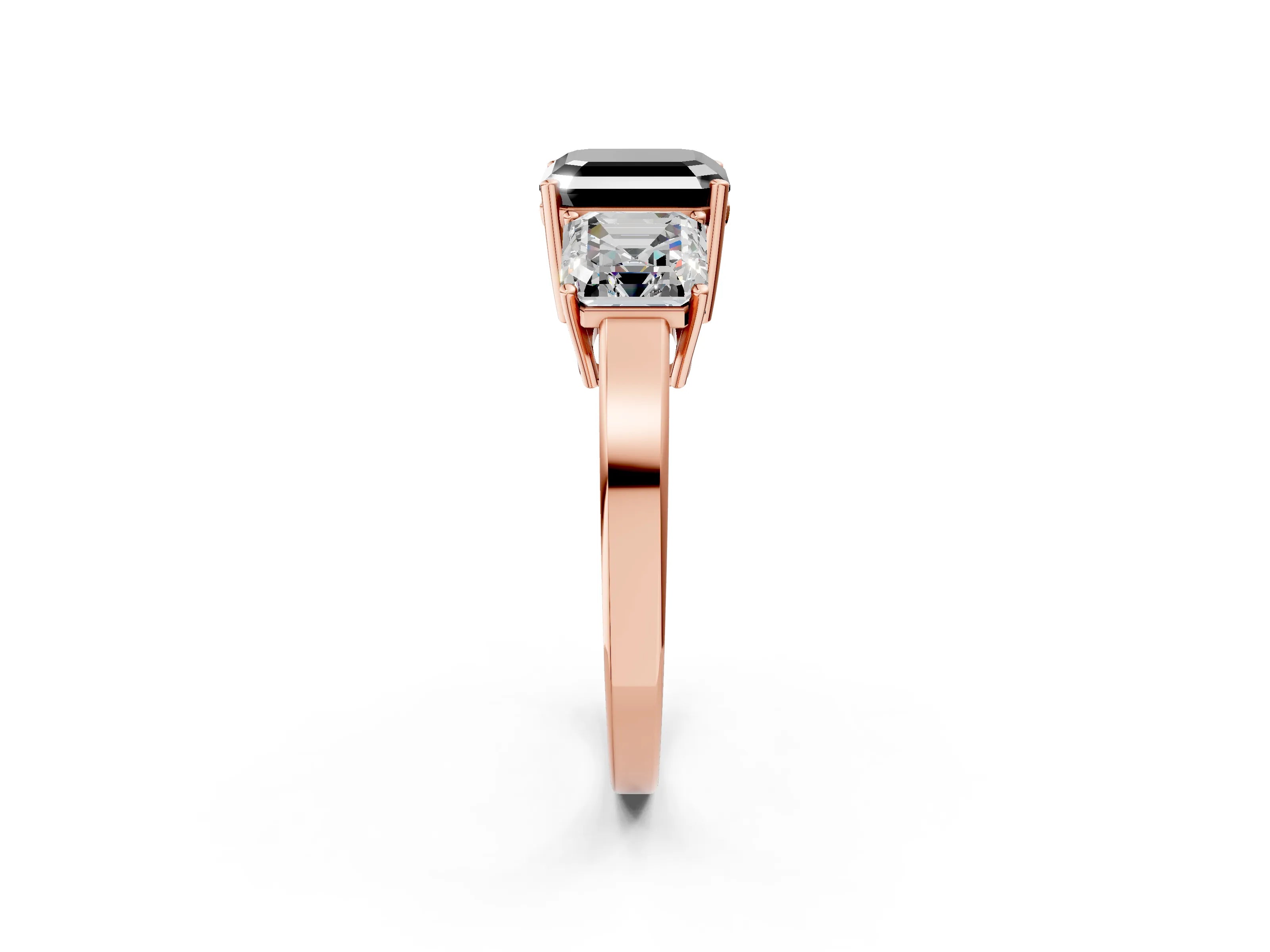 Rose gold Three-Stone Fancy Black Asscher Cut Cut Diamond Engagement Ring with Flat Band and Four-Prong Setting_14