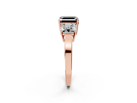 Rose gold Three-Stone Fancy Black Asscher Cut Cut Diamond Engagement Ring with Flat Band and Four-Prong Setting_14